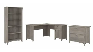 Office Suites Bush Furniture 60in W L-Shaped Desk with Lateral File Cabinet and 5 Shelf Bookcase