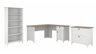Office Suites Bush Furniture 60in W L-Shaped Desk with Lateral File Cabinet and 5 Shelf Bookcase