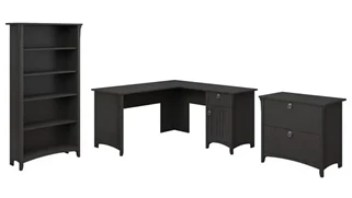 Office Suites Bush Furniture 60in W L-Shaped Desk with Lateral File Cabinet and 5 Shelf Bookcase