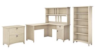 L Shaped Desks Bush 60in W L-Shaped Desk with Hutch, Lateral File Cabinet and 5 Shelf Bookcase