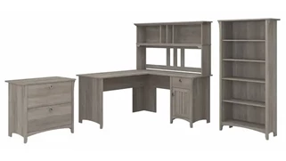 Office Suites Bush Furniture 60in W L-Shaped Desk with Hutch, Lateral File Cabinet and 5 Shelf Bookcase