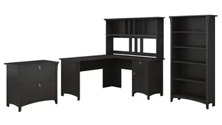 Office Suites Bush Furniture 60in W L-Shaped Desk with Hutch, Lateral File Cabinet and 5 Shelf Bookcase
