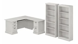 L Shaped Double Pedestal Desks Bush Furniture L-Shaped Executive Desk and Bookcase Set