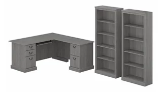 L Shaped Double Pedestal Desks Bush L-Shaped Executive Desk and Bookcase Set