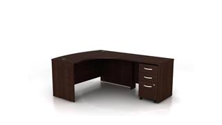 L Shaped Desks Bush Furnishings 60in W L-Shaped Bow Front Desk with Assembled 3 Drawer Mobile File Cabinet