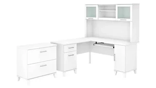 L Shaped Desks with Hutch Bush Furniture 60in W L-Shaped Desk with Hutch and Lateral File Cabinet