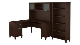L Shaped Desks with Hutch Bush Furniture 60in W L-Shaped Desk with Hutch and 5 Shelf Bookcase