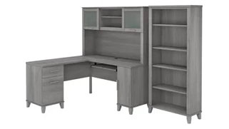 L Shaped Desks with Hutch Bush Furniture 60in W L-Shaped Desk with Hutch and 5 Shelf Bookcase