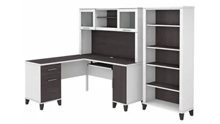 L Shaped Desks with Hutch Bush Furniture 60in W L-Shaped Desk with Hutch and 5 Shelf Bookcase