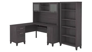 L Shaped Desks with Hutch Bush Furniture 60in W L-Shaped Desk with Hutch and 5 Shelf Bookcase