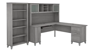 L Shaped Desks Bush Furniture 72in W L-Shaped Desk with Hutch and 5 Shelf Bookcase