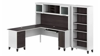 L Shaped Desks with Hutch Bush Furniture 72in W L-Shaped Desk with Hutch and 5 Shelf Bookcase