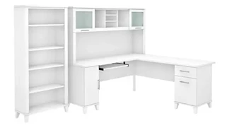 L Shaped Desks with Hutch Bush Furniture 72in W L-Shaped Desk with Hutch and 5 Shelf Bookcase