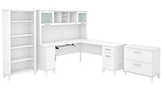 L Shaped Desks Bush 72in W L-Shaped Desk with Hutch, Lateral File Cabinet and Bookcase