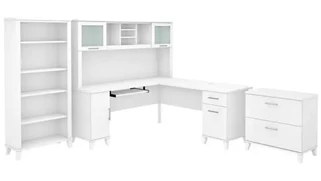 Office Suites Bush Furniture 72in W L-Shaped Desk with Hutch, Lateral File Cabinet and Bookcase