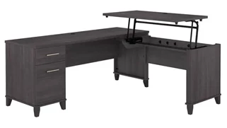 Standing Desks - Manually Adjustable Bush Furniture 6ft W 3 Position Sit to Stand L-Shaped Desk