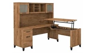 Standing Desks - Manually Adjustable Bush Furnishings 6ft W 3 Position Sit to Stand L-Shaped Desk with Hutch