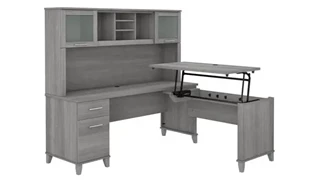 Standing Desks - Manually Adjustable Bush Furniture 6ft W 3 Position Sit to Stand L-Shaped Desk with Hutch