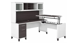 Standing Desks - Manually Adjustable Bush Furnishings 6ft W 3 Position Sit to Stand L-Shaped Desk with Hutch