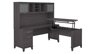 Standing Desks - Manually Adjustable Bush Furniture 6ft W 3 Position Sit to Stand L-Shaped Desk with Hutch