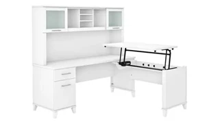 Standing Desks - Manually Adjustable Bush Furniture 6ft W 3 Position Sit to Stand L-Shaped Desk with Hutch
