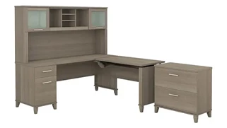 Standing Desks - Manually Adjustable Bush Furniture 6ft W 3 Position Sit to Stand L-Shaped Desk with Hutch and Lateral File Cabinet