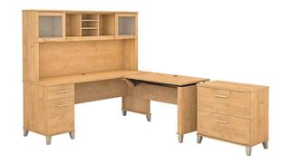 Adjustable Height Desks & Tables Bush 6ft W 3 Position Sit to Stand L-Shaped Desk with Hutch and Lateral File Cabinet