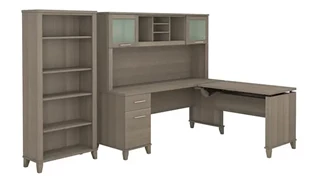 Standing Desks - Manually Adjustable Bush Furniture 6ft W 3 Position Sit to Stand L-Shaped Desk with Hutch and Bookcase