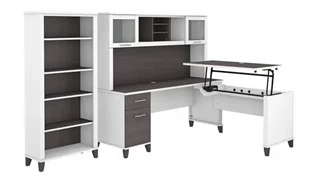 Standing Desks - Manually Adjustable Bush Furnishings 6ft W 3 Position Sit to Stand L-Shaped Desk with Hutch and Bookcase