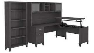 Standing Desks - Manually Adjustable Bush Furniture 6ft W 3 Position Sit to Stand L-Shaped Desk with Hutch and Bookcase