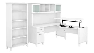 Standing Desks - Manually Adjustable Bush Furniture 6ft W 3 Position Sit to Stand L-Shaped Desk with Hutch and Bookcase