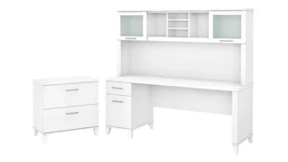 Office Suites Bush Furniture 72in W Office Desk with Hutch and Lateral File Cabinet