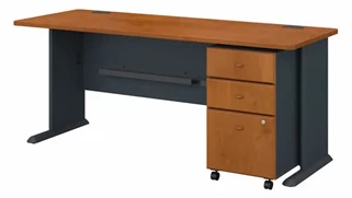 Stand-Alone Single Pedestal Desks Bush Furnishings 72in W Desk with Assembled 3 Drawer Mobile File Cabinet