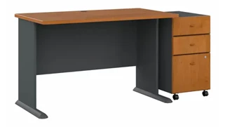 Stand-Alone Single Pedestal Desks Bush Furnishings 48in W Desk with Assembled 3 Drawer Mobile File Cabinet