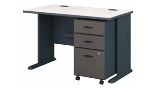 Stand-Alone Single Pedestal Desks Bush Furnishings 48in W Desk with Assembled 3 Drawer Mobile File Cabinet