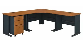 L Shaped Single Pedestal Desks Bush Furnishings 84in W x 84in D Corner Desk with Assembled 3 Drawer Mobile File Cabinet