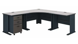 L Shaped Single Pedestal Desks Bush Furnishings 84in W x 84in D Corner Desk with Assembled 3 Drawer Mobile File Cabinet