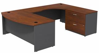 U Shaped Desks Bush 72in W Bow Front U-Shaped Desk with Assembled 2 Drawer Lateral File Cabinet