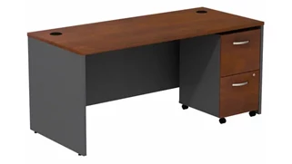 Stand-Alone Single Pedestal Desks Bush Furnishings 66in W Desk with Assembled 2 Drawer Mobile Pedestal
