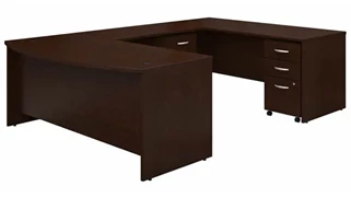 U Shaped Double Pedestal Desks Bush Furniture 72in W x 36in D Bow Front U-Shaped Desk with (2) Assembled Mobile File Cabinets