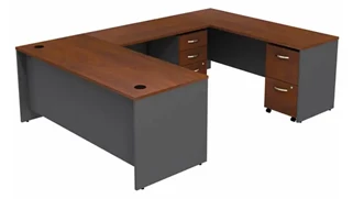 U Shaped Double Pedestal Desks Bush Furniture 72in W U-Shaped Desk with (2) Assembled Mobile File Cabinets