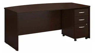 Stand-Alone Single Pedestal Desks Bush Furnishings 72in W x 36in D Bow Front Desk with Assembled 3 Drawer Mobile File Cabinet