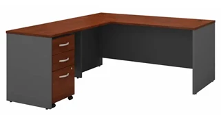 L Shaped Single Pedestal Desks Bush Furnishings 66in W L-Shaped Desk with Assembled 3 Drawer Mobile File Cabinet