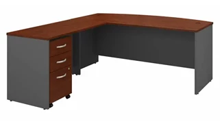 L Shaped Single Pedestal Desks Bush Furnishings 72in W Bow Front L-Shaped Desk with Assembled 3 Drawer Mobile File Cabinet