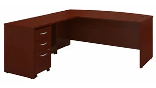 L Shaped Single Pedestal Desks Bush Furnishings 72in W Bow Front L-Shaped Desk with Assembled 3 Drawer Mobile File Cabinet