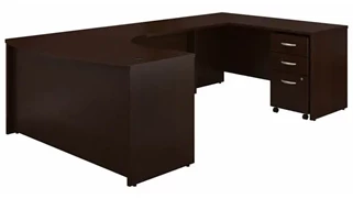 U Shaped Single Pedestal Desks Bush Furniture 60in W Right Handed Bow Front U-Shaped Desk with Assembled Mobile File Cabinet