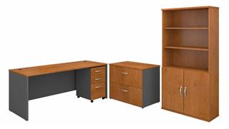 Computer Desks Bush 72in W Office Desk with Bookcase and Assembled Lateral and Mobile File Cabinets