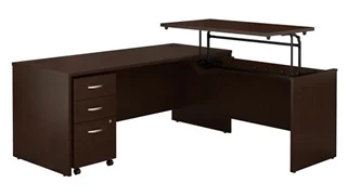 Standing Desks - Manually Adjustable Bush Furnishings 6ft W x 30in D 3 Position Sit to Stand L Shaped Desk with Mobile File Cabinet