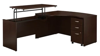 Standing Desks - Manually Adjustable Bush Furniture 60in W x 85in D Left Hand 3 Position Sit to Stand L Shaped Desk with Mobile File Cabinet