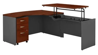 Standing Desks - Manually Adjustable Bush Furnishings 60in W x 43in D Right Hand 3 Position Sit to Stand L Shaped Desk with Mobile File Cabinet